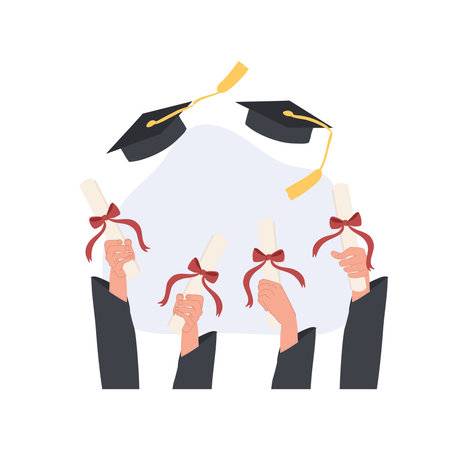 Graduates hands throwing graduation hats.のイラスト素材