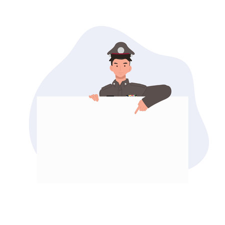 Thai Police Officer with Empty Banner ,Space for Text.のイラスト素材