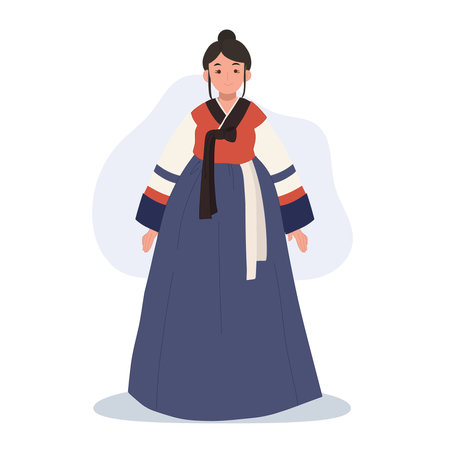 Happy Woman Wearing Korean Traditional Dress Hanbok.のイラスト素材