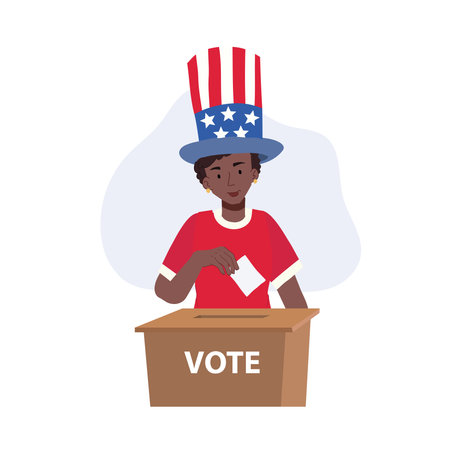 African american woman casting vote in us election ballot box voting day in americaのイラスト素材