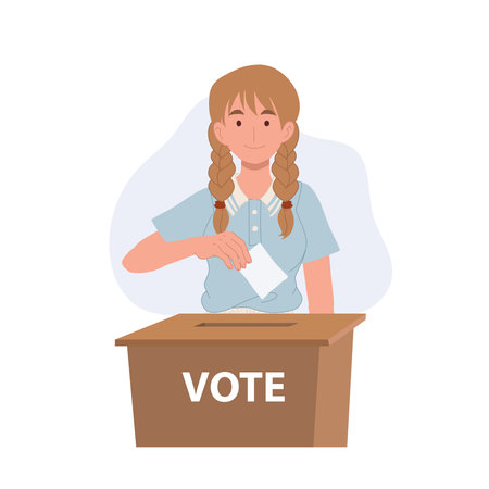 woman participating in democracy by casting vote into election box at polling boothのイラスト素材