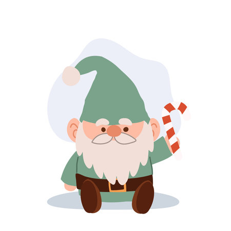 Charming cartoon Christmas gnome illustration. Holiday Cartoon Gnome for Christmasのイラスト素材
