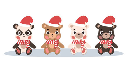 four cute bears sitting together in a christmas-themedのイラスト素材
