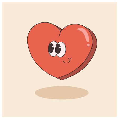 groovy heart character for Valentines day illustration. Retro cartoon style valentines day.のイラスト素材