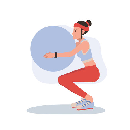 health and wellness concept. Woman exercising with a large yoga ballのイラスト素材