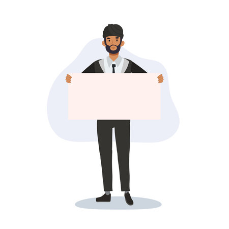 professional indian man in formal attire with blank sign banner for business promotionのイラスト素材