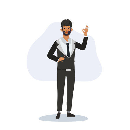 illustration of confident indian businessman in formal wear making ok hand gestureのイラスト素材