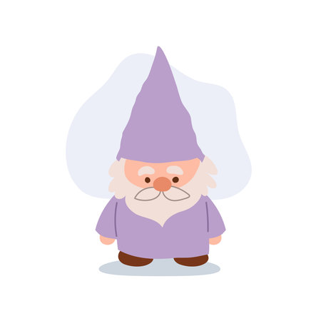 cute gnome in purple outfit cartoon vector character for fairytale and fantasy themesのイラスト素材