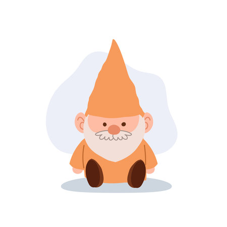 sitting cartoon gnome in pastel orange outfit flat vector character for fairytale nursery or fantasy themeのイラスト素材