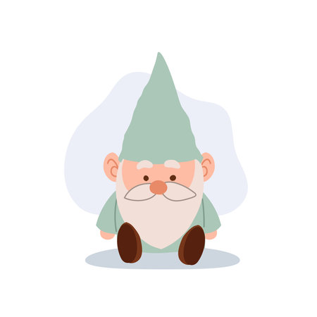 sitting cartoon gnome in mint green outfit flat vector character for fairytale nursery or fantasy themeのイラスト素材
