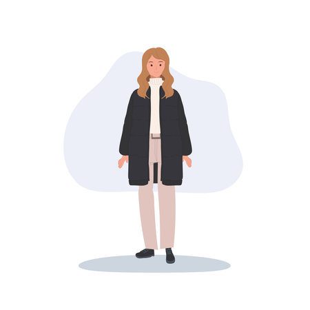 woman winter coat fashion illustration young female in casual warm outfit with long puffer jacket modern street styleのイラスト素材