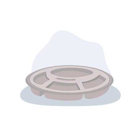 empty stainless steel lunch tray cartoon style food compartment tray for school cafeteriaのイラスト素材