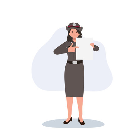 female police officer holding blank paper document showing law enforcement and administrative.のイラスト素材