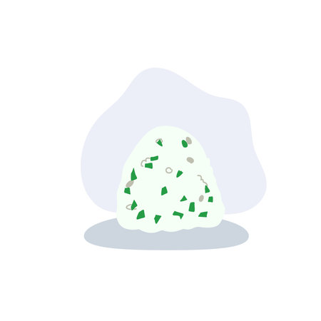 japanese food onigiri rice ball illustration with green herbs.のイラスト素材