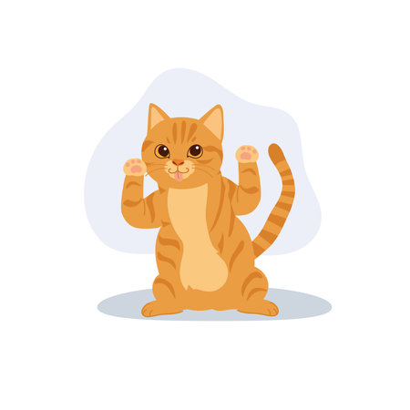 adorable orange tabby cat. playful orange tabby cat sitting with paws raised in cute maneki neko poseのイラスト素材
