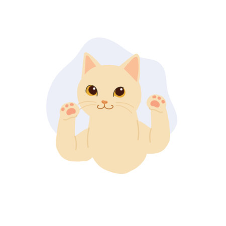 cute pet white cat with pink paws and brown eyes. a playful kitten with raised pawsのイラスト素材