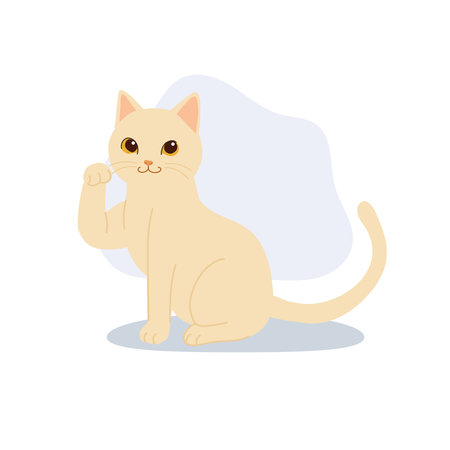 a cute beige cat sitting and lifting paw drawn in flat minimalist style perfect for pet themed design postersのイラスト素材