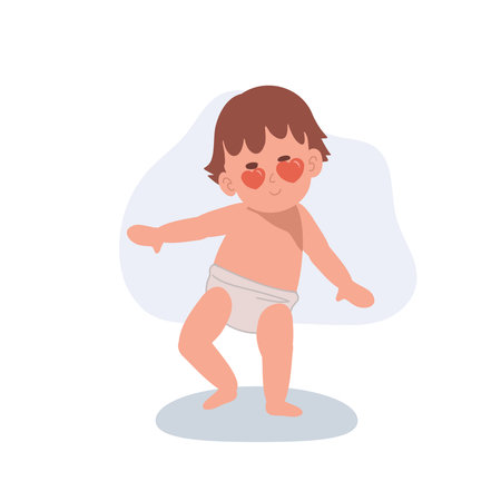 adorable toddler character with heart shaped eyes doing a playful danceのイラスト素材