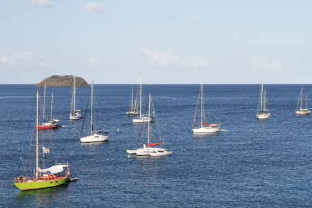 Boats in the bay in Anse Mitan - Trois-Ilets - Martiniqueの写真素材