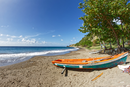Fishing boat in Anses d'Arlet - Martinique FWIの写真素材