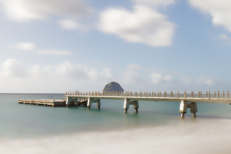 Le Diamant pier and diamond rock - Martinique FWI - Long exposureの写真素材