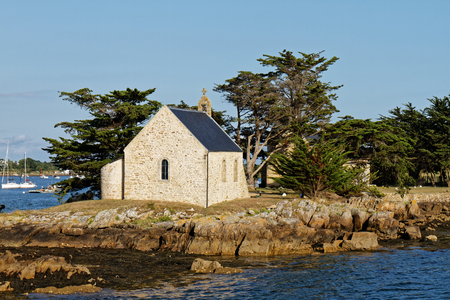 Small Chapel on Boedic Island - Gulf of Morbihan - Brittany, Franceの写真素材