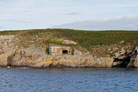 Blockhaus in front of Le Conquet harbour - FinistÃ¨re, Brittany, Franceの写真素材