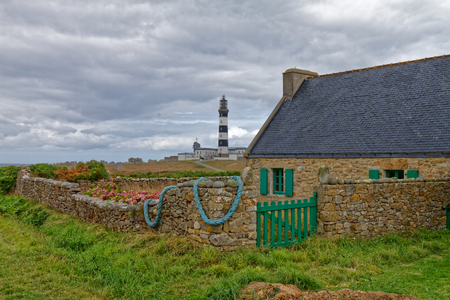 House near le Creac'h lighthouse - Ouessant Island - FinistÃ¨re, Brittany, Franceの写真素材