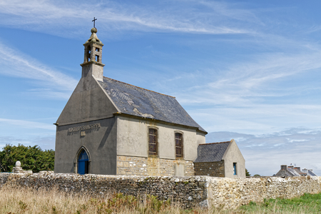 Church in Ouessant Island - FinistÃ¨re, Brittany, Franceの写真素材