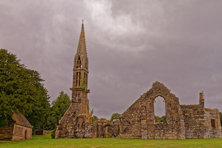 Ruins of Saint-Pierre de Quimerch church - Finistere, Brittany, Franceの写真素材