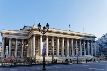 Brongniart Palace (heart of Paris Stock Exchange) in Place de la Bourse - Paris, Franceのeditorial素材