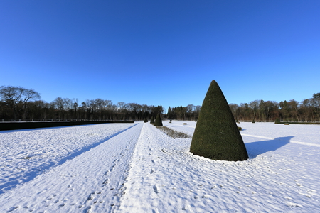30 JAN 2019 - PARIS - France - Snow cover in Sceaux Park after storm Gabrielの写真素材