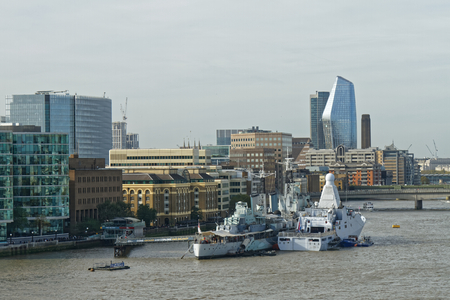 Military boats on Thames River - London, UKのeditorial素材