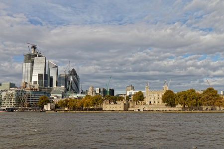 City of London skyline and Tower of London - UKのeditorial素材