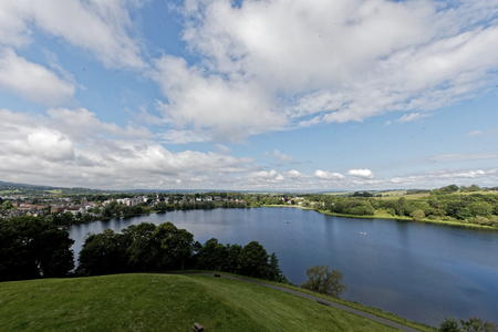 View on the loch from Linlithgow Palace - Edinburgh, Scotland, United Kingdomのeditorial素材