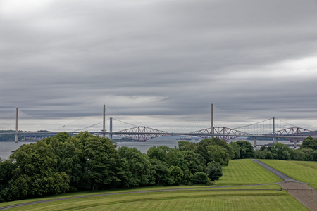View to Queensferry bridges from Hopetoun House - Edinburgh, Scotland, United Kingdomのeditorial素材