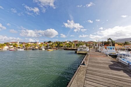 les Trois-Ilets, Martinique, FWI - The village and the jetty in the seafrontの写真素材