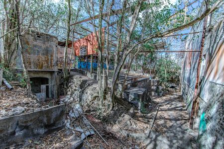 Ruins of an old movie theater in an older small fort in La Pointe du Bout - Les Trois Ilets, Martinique, FWIの写真素材