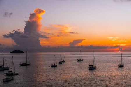 les Trois-Ilets, Martinique, FWI - Sunset in Anse Mitanの写真素材
