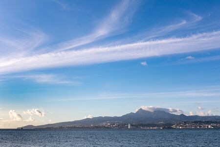 Les Trois-Ilets, Martinique, FWI - View to Fort-de-France and Carbet Mountainsの写真素材
