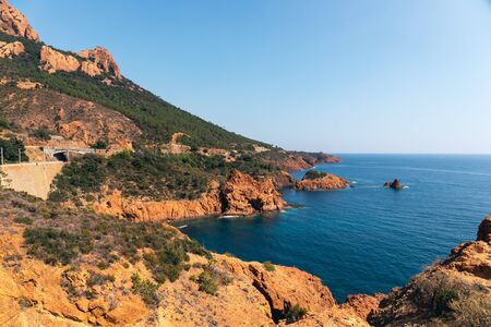 Saint-Raphael, Var, France - Saint-Barthelemy point of view to the Esterel coastlineの写真素材