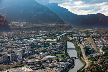 Grenoble, Isere, France - View to the city from the Bastille Fortressの写真素材