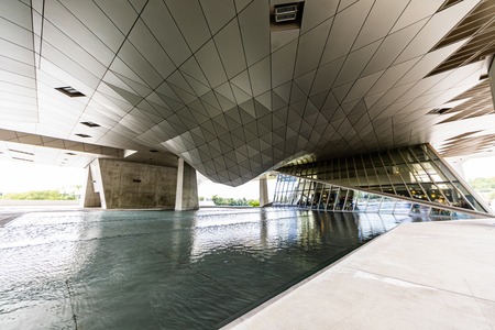 Lyon, France - The Confluences Museum pondのeditorial素材