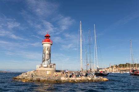 05 OCT 2019 - Saint-Tropez, Var, France - Sailboats in the port during the 2019 edition of 'Les Voiles de Saint-Tropez' regattaのeditorial素材