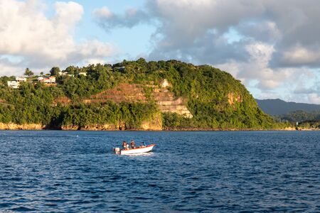 Saint Lucia, West Indies - Fishermen boat near Castriesの写真素材