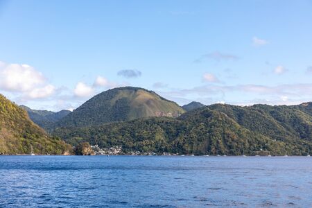 Soufriere, Saint Lucia, West Indies - View to the city from the seaの写真素材