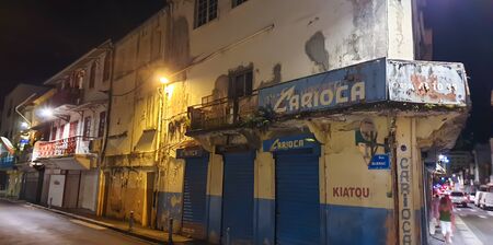 16 NOV 2019 - Fort de France, Martinique, FWI - Old building at nightのeditorial素材