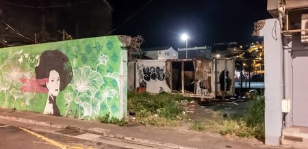16 NOV 2019 - Fort de France, Martinique, FWI - Painted wall at nightのeditorial素材