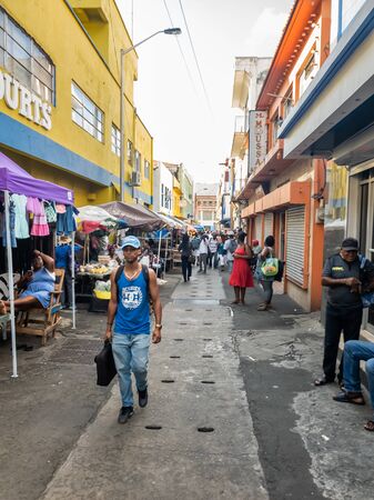 10 JAN 2020 - Kingstown, Saint Vincent and the Grenadines - Street vendors stalls in a shopping streetのeditorial素材
