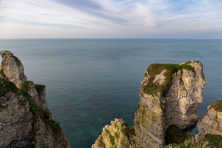 Etretat, Normandy, France - View to the sea from the top of the southern ('Aval') cliffの写真素材